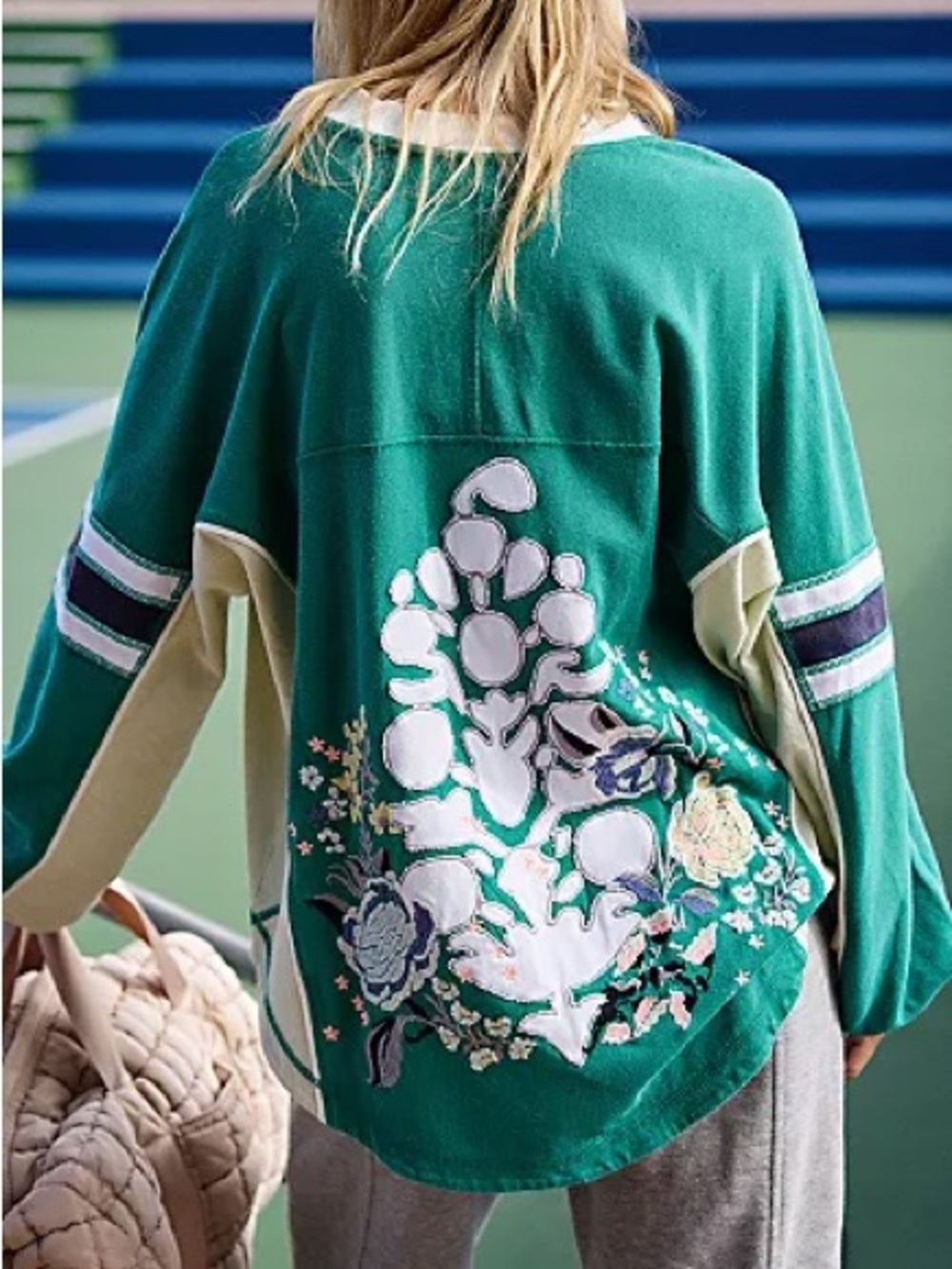 Free people Rugby Ready Logo Layer Pullover in Green Glow Combo NWT